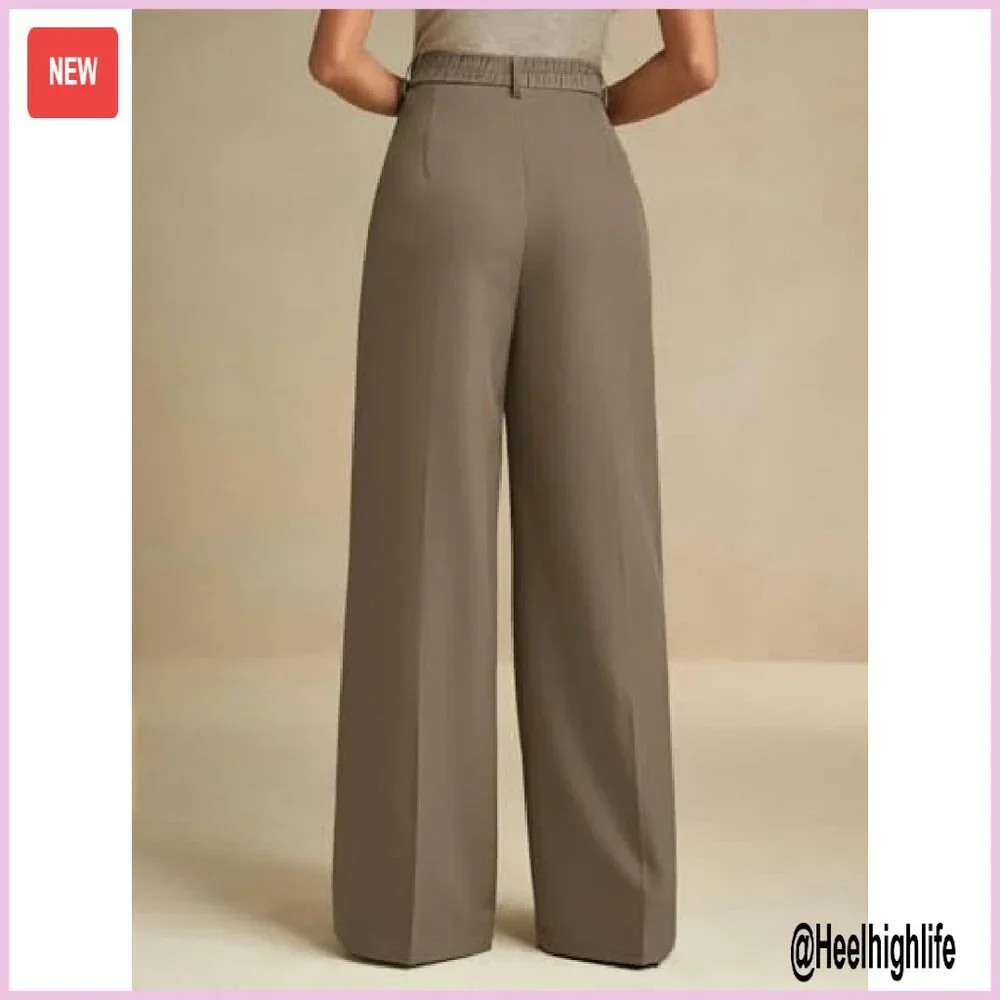 Women's Wide Leg Dress Pants High Waist Elastic Back Flowy Trousers - Picture 4 of 8